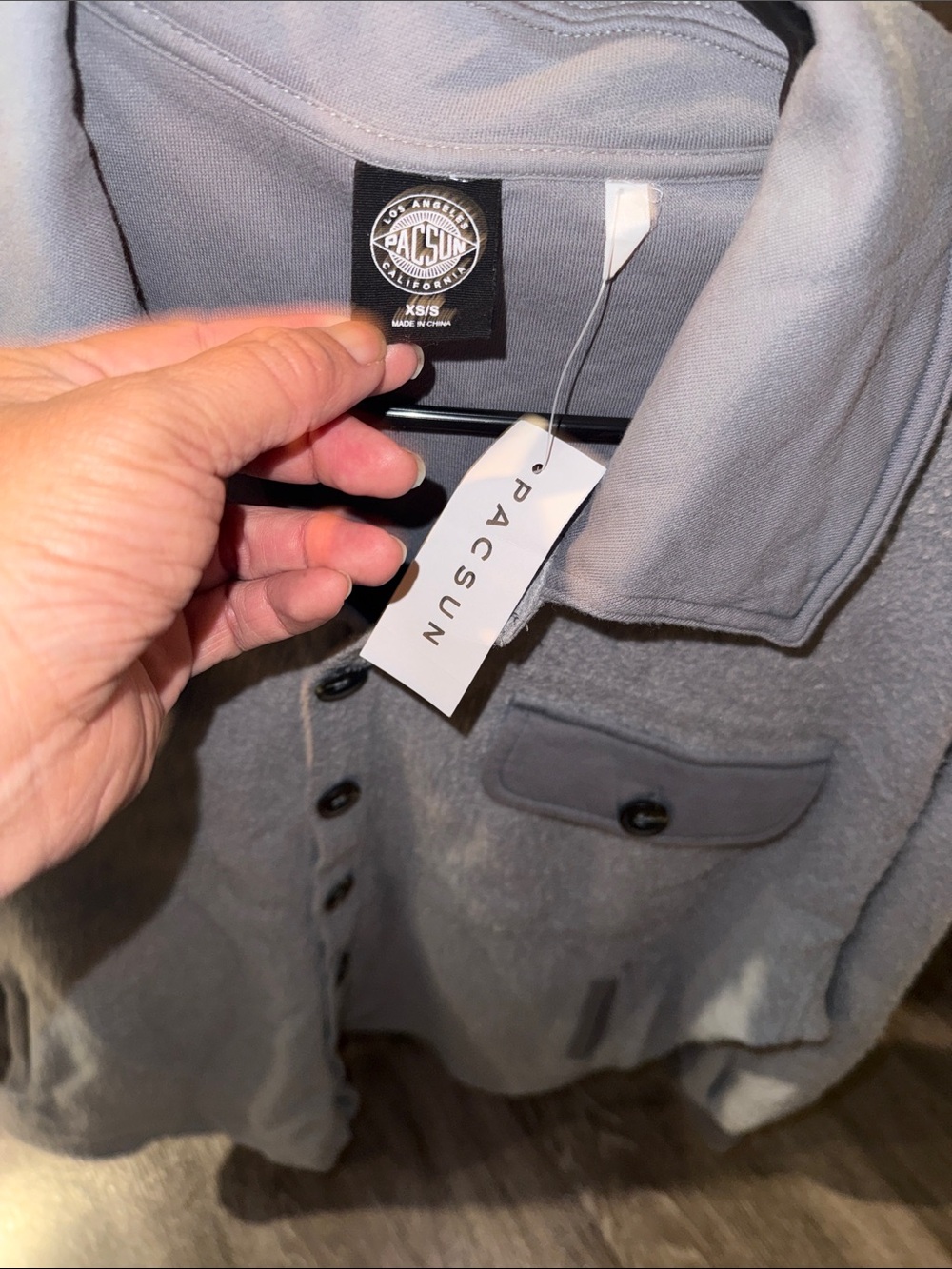 American Eagle Outfitters Gray Fleece Button-Front Shirt Jacket - Picture 3 of 3